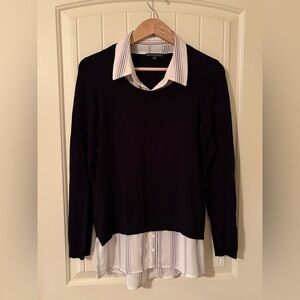 Adrianna Papell Black Sweater with White Striped Collar